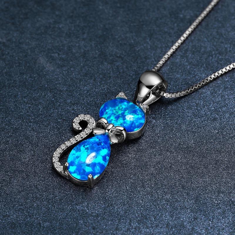 Xin Orange Original Jewelry White Diamond Opal Cat Bow Necklace Rococo Style Collarbone Chain