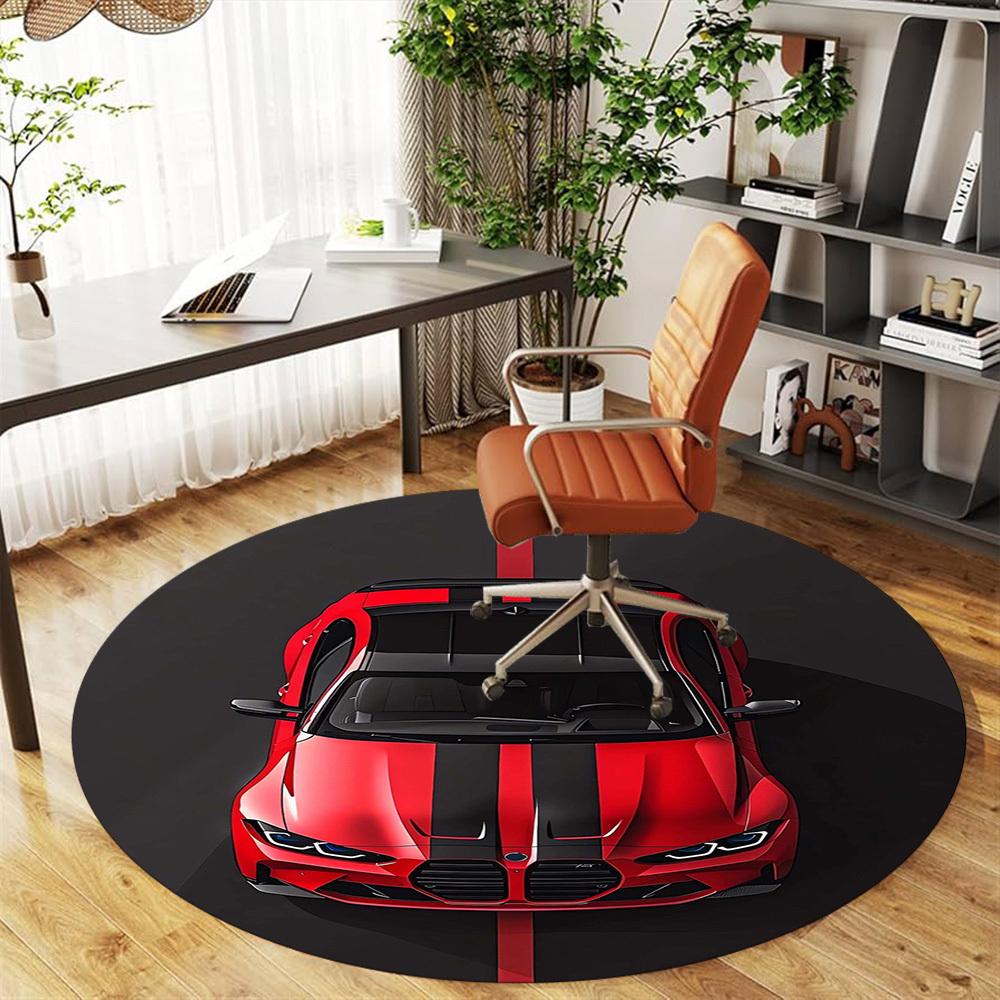 1 buc. Covoraș Rotund pentru Scaun, Design Mașină Sport Roșu și Negru, Covor de Zonă - Antiderapant, Covor de Podea pentru Birou, Dormitor, Decor Acasă, Cadou de Crăciun c0528002