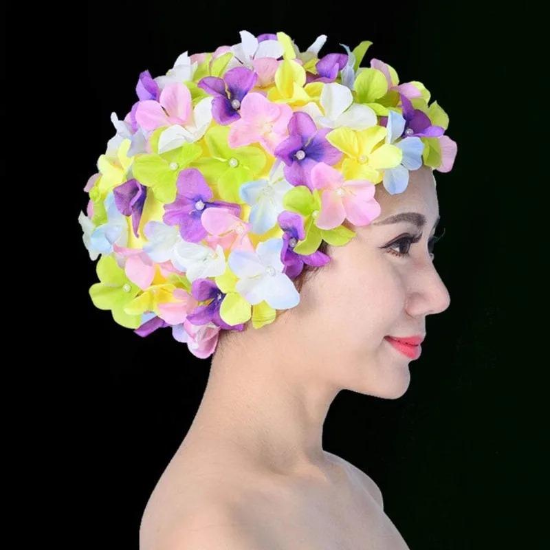 Cuffia da nuoto 3D a forma di fiore fatta a mano, comoda taglia grande, cuffia da bagno retrò per donna