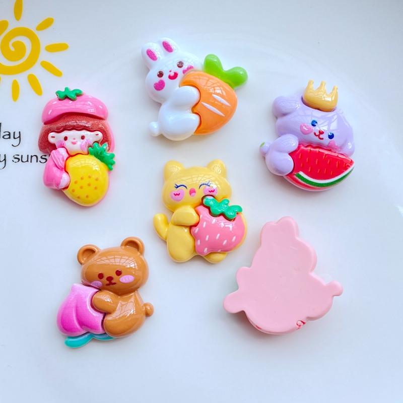 10 Stück Neu Mini Niedlich Cartoon Hase Hund Bär Obst Serie Flache Rückseite Harz Scrapbooking DIY Schmuck Bastel Dekoration Zubehör