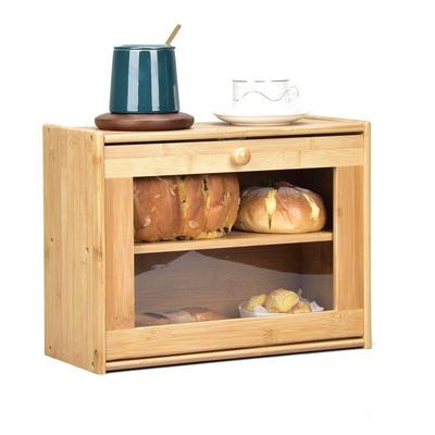 Caja de Pan de Cocina de Bambú de Doble Capa con Panel de Cristal.