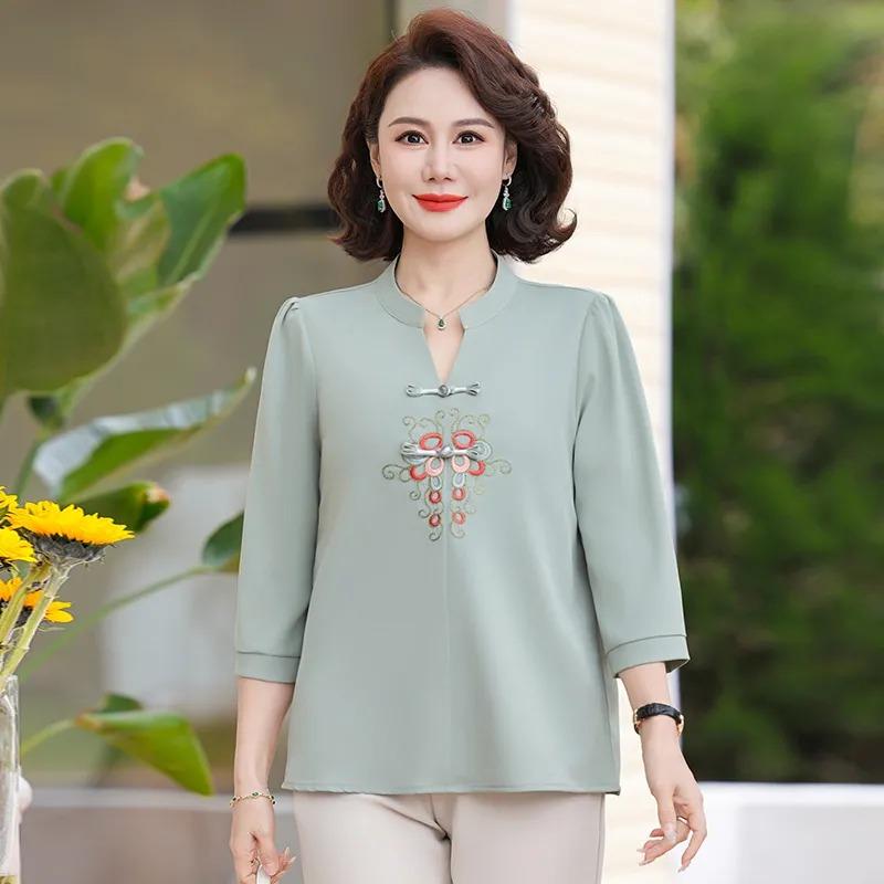 

Summer Style Shirt, Three-quarter Sleeve Top, Spring New Temperament Embroidered Fashionable Shirt 3XL