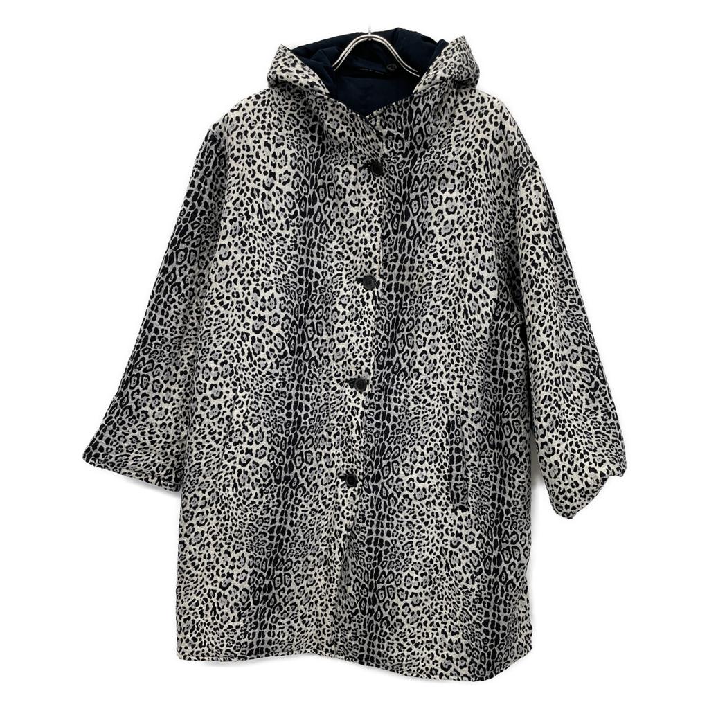 Herno 233113 Navy X White Leopard Print Hoodie, Reversible with Padded Lining Coat 42 Navy X off-whiteUsed