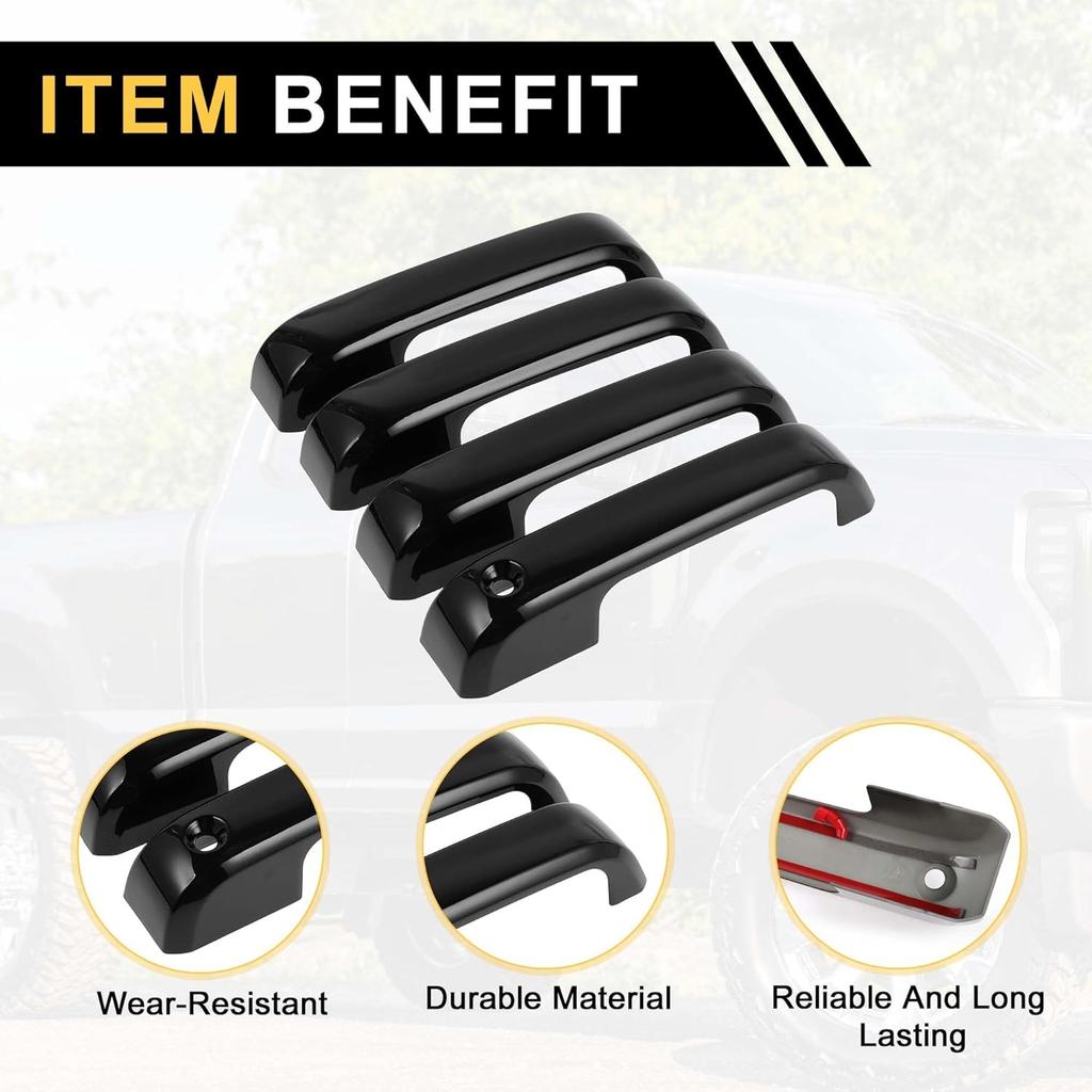 4pcs Exterior Door Handle Cover Car Door Handle Protector for Ford F-150 2015-2020 Car Door Handle Protector Without Keypad ABS Black