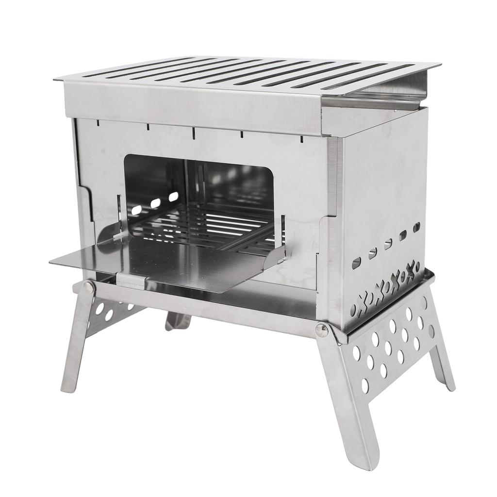 Portable Wood Burning Stove Camping Tent Stove Foldable BBQ Grill with 3 Cooking Modes Stainless Steel for Outdoor Picnic Backpacking