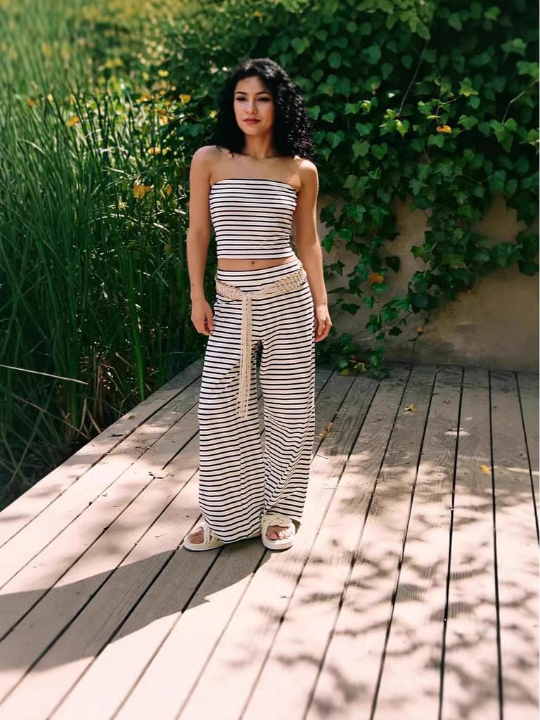 2025 Summer Striped Strapless Top & Pants Set: Sexy & Trendy