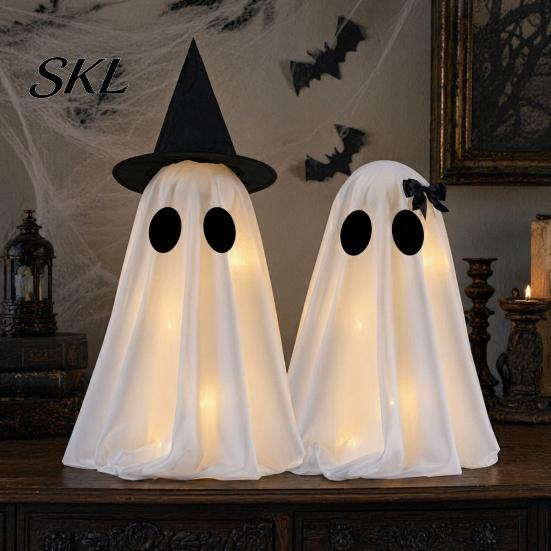 Saisonale Feiertagsdekoration Halloween Geist Dekoration, Leuchtend mit Hexenhut/Schleife, Dekoration Spukhaft Stehend für Veranda Hof Außenparty