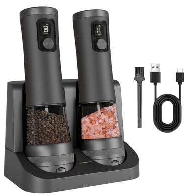 Automatic Nonrust Steel Salt And Pepper Mill With LED Battery Display Adjustable Coarseness Double Speed Mode