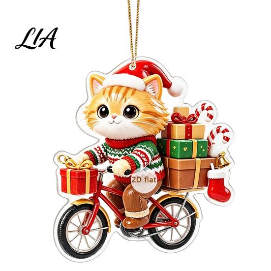 Cat Shaped Decorations Christmas Pendant with Hanging Rope, 2D Flat Acrylic Ornament for Xmas Tree Lover Gifts Decoration, Cute Holiday Decor,