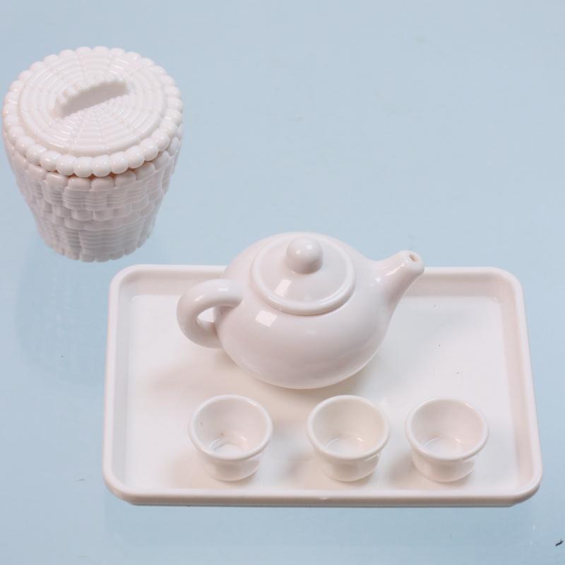 1 Set Dollhouse Scene Accessories Simulation Tea Kit Model Tea Pot Cup Tea Table Decoration Collectible Room Ornament