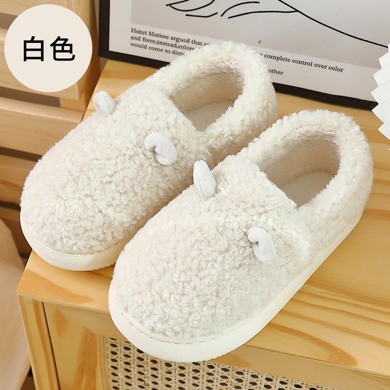 

Small ear cotton slippers women s winter bag heel thick sole non-slip men s home household plush cotton shoes men s warmth 35-36 fits (34-35) белый