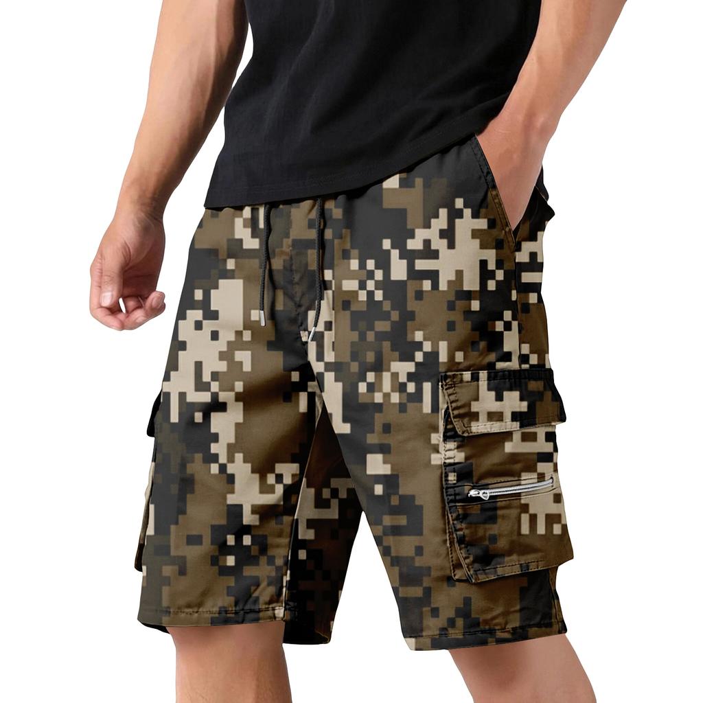Men's Camouflage Cargo Shorts with Drawstring Waist Adjustable Fit Multi-Pocket Utility Workwear Outdoor Casual Shorts