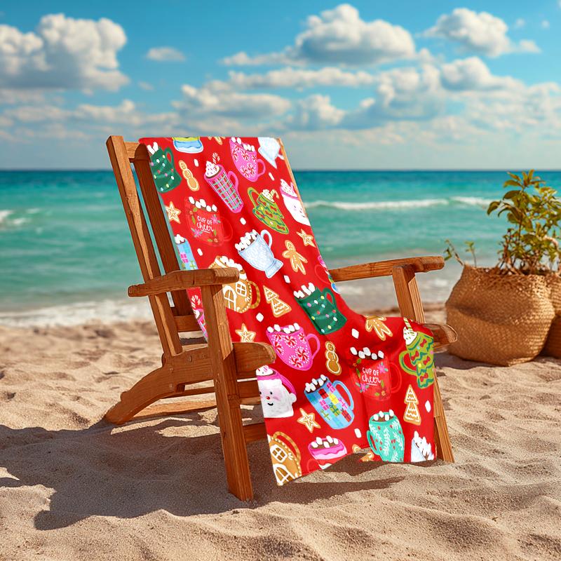 1Pc Christmas Hot Chocolate Party Beach Towel Quick Dry Multiuse For Beach Pool Gym Yoga Home Travel Christmas Halloween Xmas Gift S1147