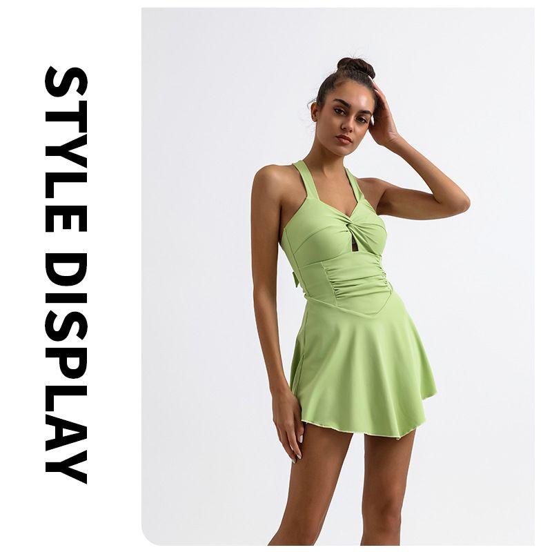 With Detachable Chest Pad Cross-Border Foreign Trade Exercise Workout Quick-Drying Beauty Back Dress with Leggings Tennis Skirt Beach Skirt