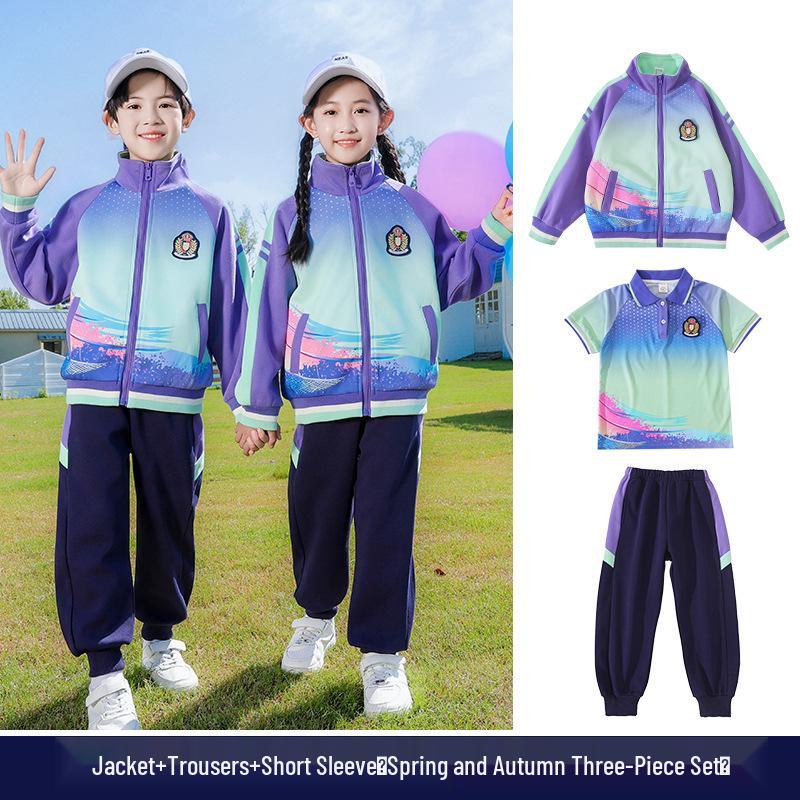 Set Uniforme Primaverile/Autunnale Scuola Primaria & Scuola dell'Infanzia - Outfit Sportivo a 3 Pezzi a Maniche Corte per la Prima Elementare