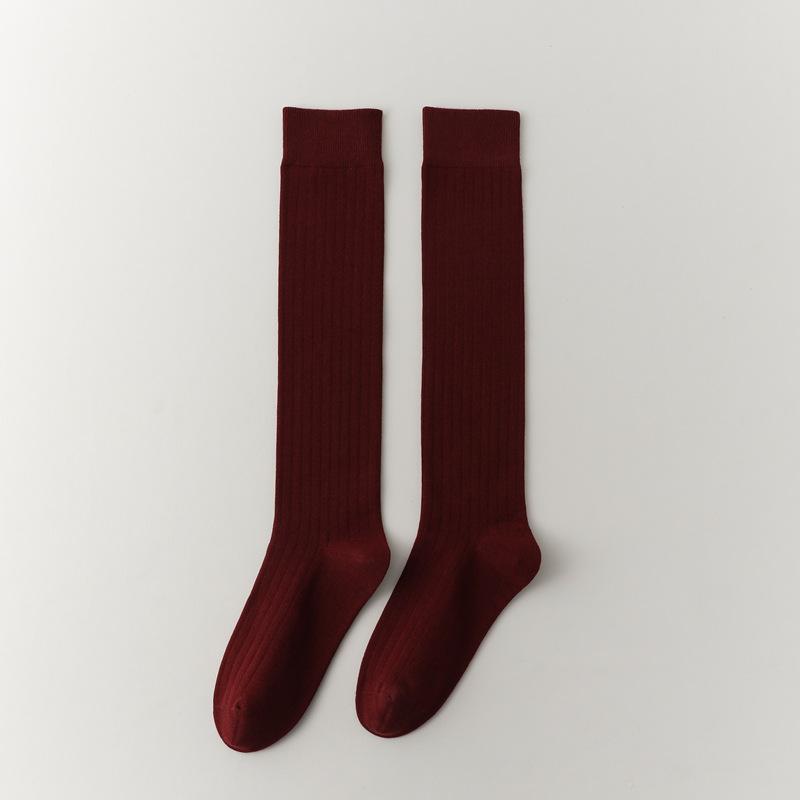 Autumn And Winter Stockings Children'S Red High Tube Calf Socks Solid Color Strips Stacking Socks And Knee Natal Year Red Socks