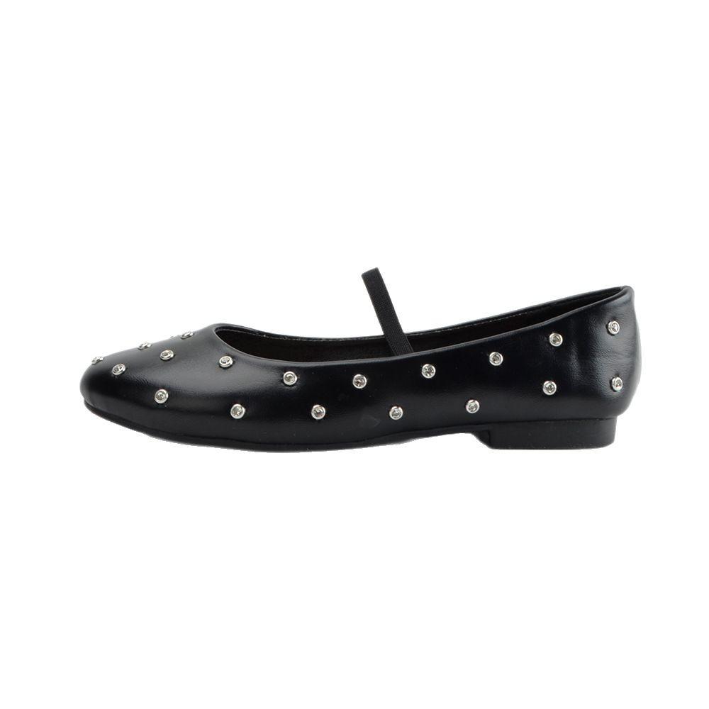 Round head rhinestone Mary Jane single shoes flat comfortable ballet dancing shoes square head shallow mouth single shoes women