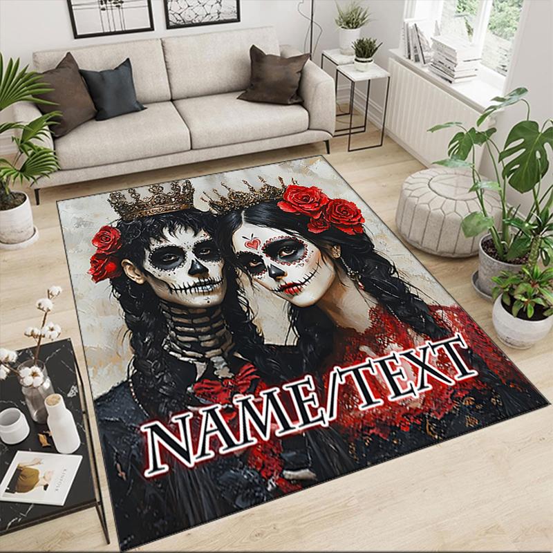 1PC Custom Name Day Dead Celebration Theme Floor Mat Ideal for Living Room, Game Rooms, Office, Bedroom,Floor Mat Playful Design