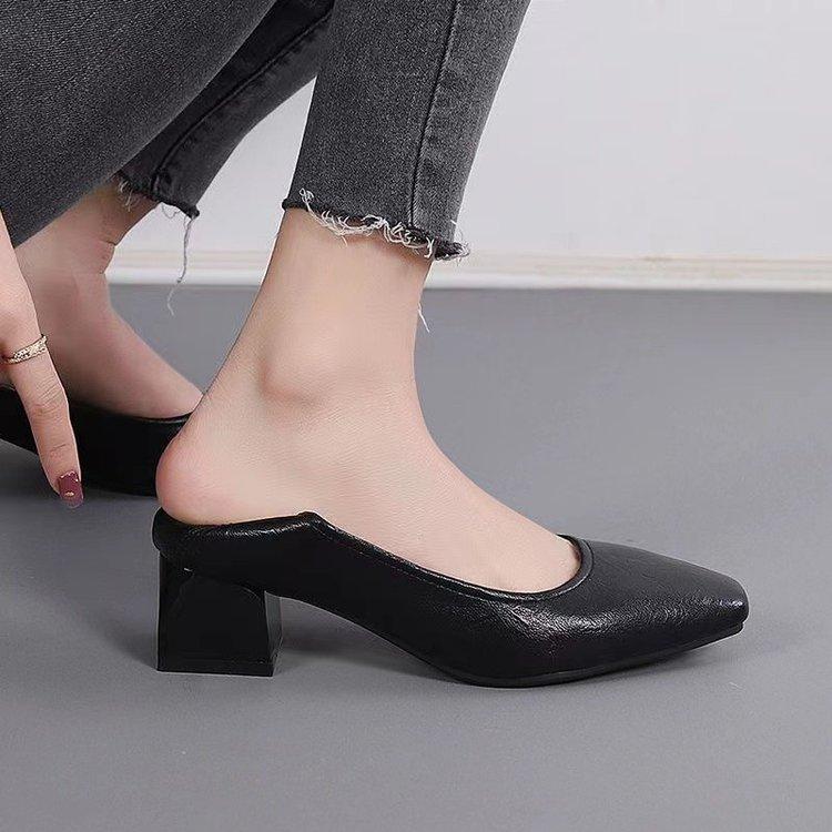 Coarse heel medium heel small leather shoes women's 2025 spring new versatile square head single shoes women's soft leather soft sole square heel wor