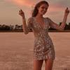 Women's Deep V-long Sleeved Sequined Dress