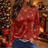 Women's Christmas Tree Print Long Sleeve Neck Top with Side Slit for Holiday Party