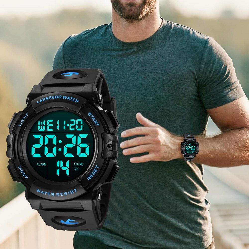 L LAVAREDO Digital Sports Watch Men 50M Water Resistant LED Display Date Day Alarm Waterproof Outdoor