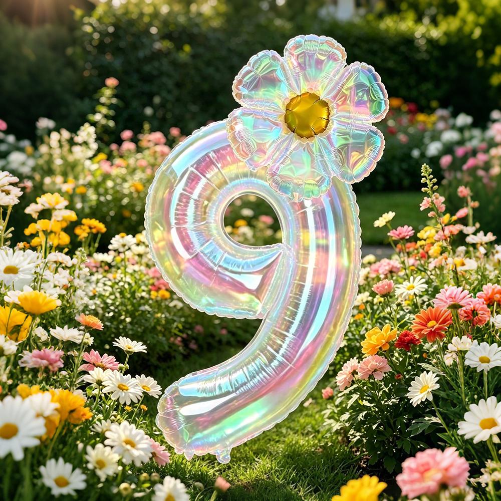 40Inch Colorful Transparent Number Balloons Large Transparent Daisy Foil Balloons For Birthday Party Anniversary Decoration 5