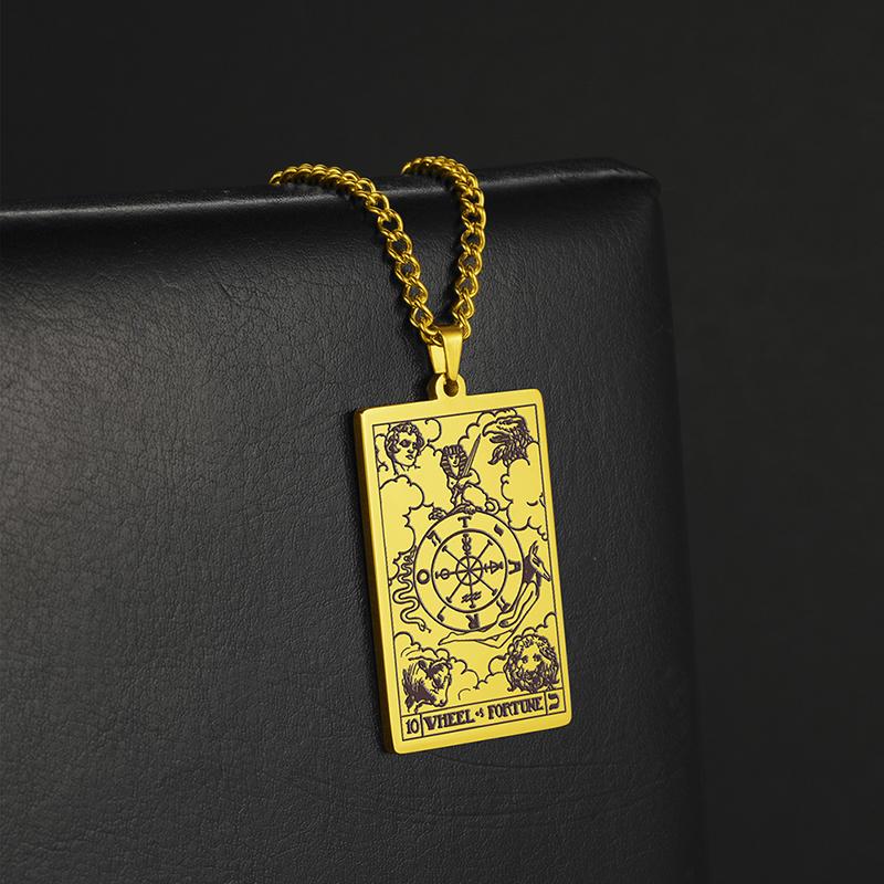 LIKGREAT Vintage Duży Naszyjnik z Kartami Tarota dla Kobiet Mężczyzn Stal Nierdzewna Esoteryzm Wisiorek Arkana Wielkie Amulet Biżuteria Para