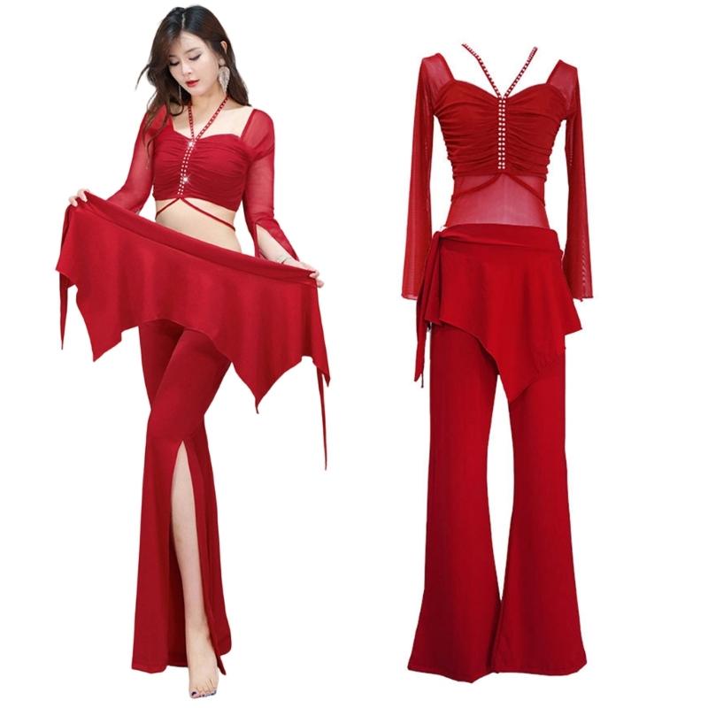 Professional Belly Dance Costume Set With Crop Tops Pants And And Hip Scarf For Stage Performances And Practice