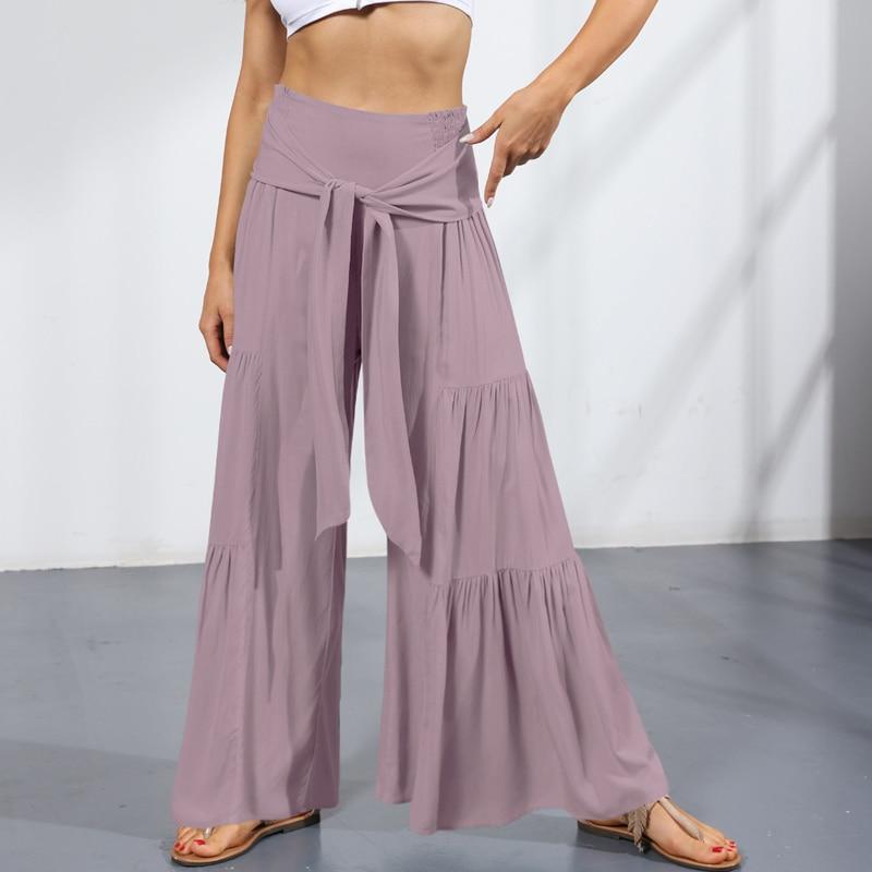 

Модные свободные плиссированные длинные брюки с эластичной резинкой на талии для женщин, элегантные однотонные мешковатые широкие брюки, повседневные брюки с ремешком, Pantaloni Donna 25921 M авокадо