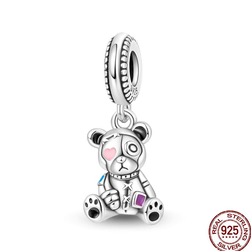 Copper Magician Circus Playing Cards Teddy Bear Charm Beads Suitable Fit Pan Original Bracelet Diy Jewelry
