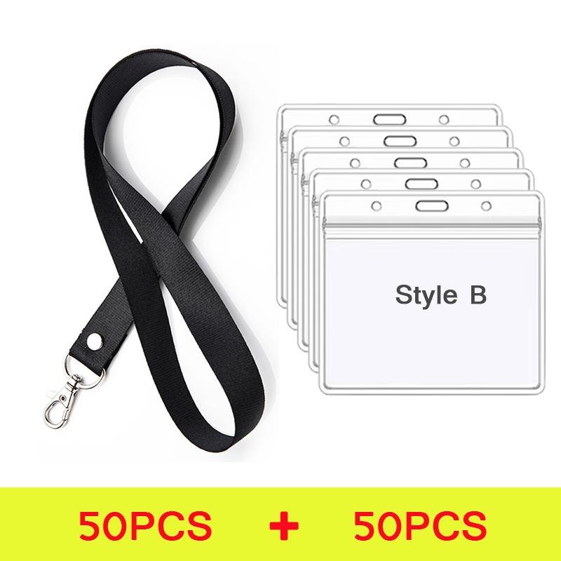 100 Pcs Safety Hanging Neck Strap Lanyard And Card Case ID Name Transparent Badge Holder Anti-Lost Clasp Rope Keychain Landyard