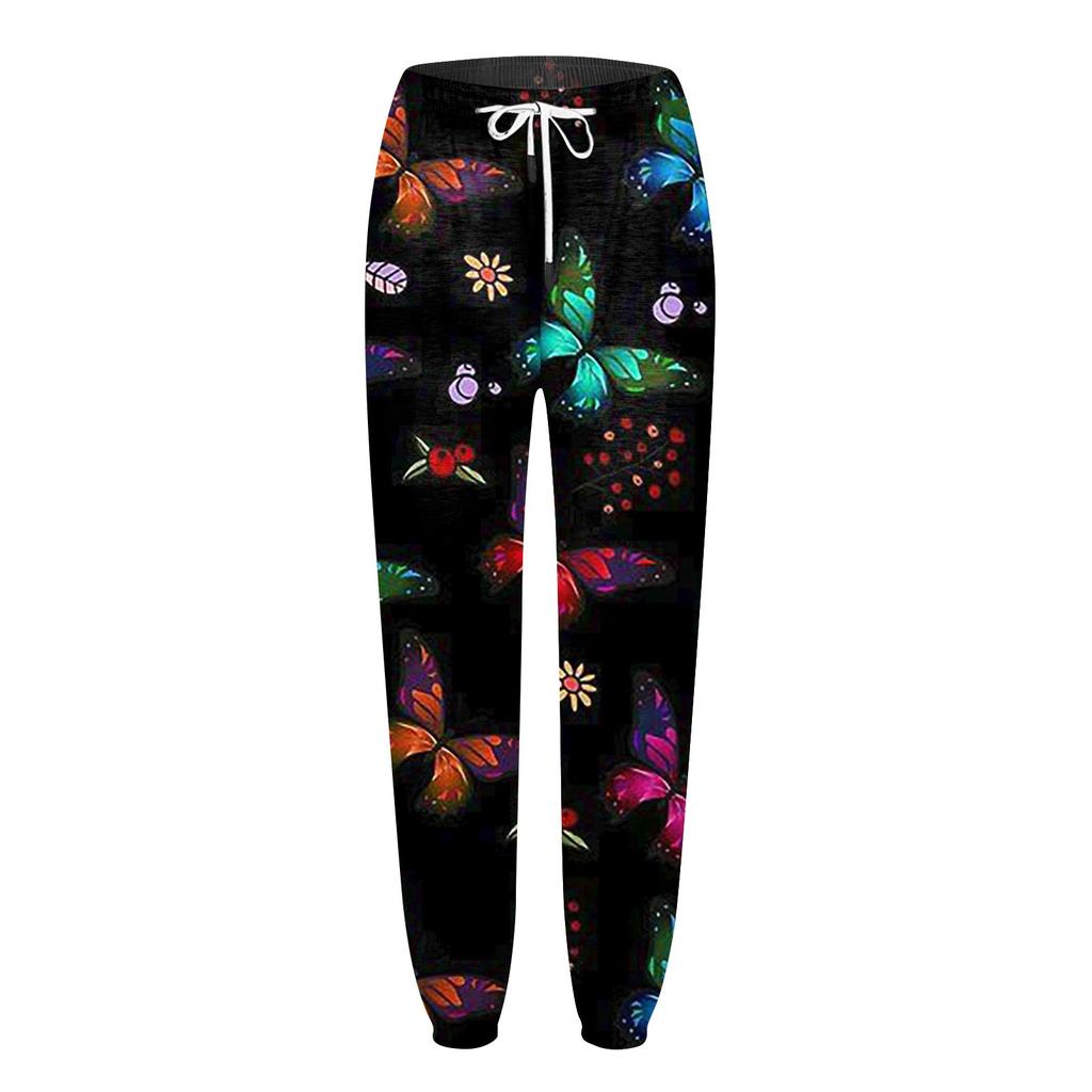Dames Casual Mode Vlinderprint Casual Trekkoord Elastische Taille Trekkoord Broek