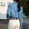 Women's Spring and Autumn Denim Shirt Design Sense Blue Jacket Loose Shoulder Layered French Shirt Long Sleeve