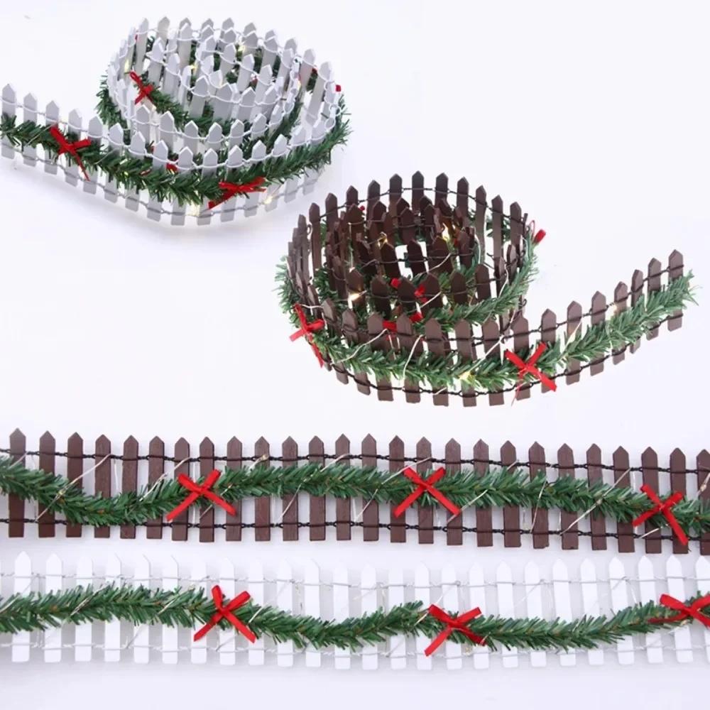 Christmas Tree Fences Miniature Fence, 2026 Christmas Tree Wooden Fairy Garden Accessories With LED Light Small Fence Props