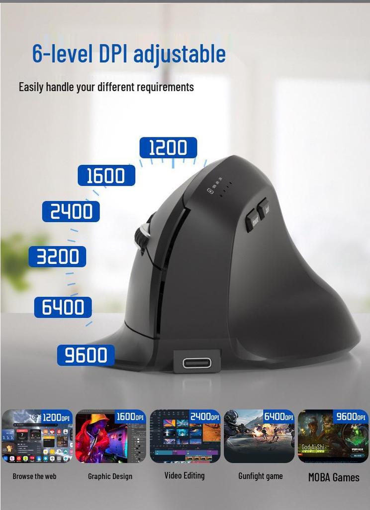 Ergonomic Tri-Mode Silent Vertical Mouse with 2.4G Wireless & Charging Capability