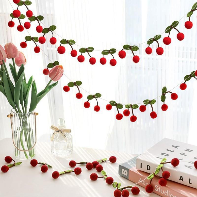 Pompom Balls Cherry Garland Kids Girl Birthday Party Banner DIY Fruit Wall Hanging Decoration Christmas Baby Shower Home Decor