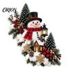 Holiday Entryway Stair Garland Santa Sleigh Railing Decor, Warm LED Lighted Snowy Banister Decoration, Pre-Lit Christmas White Lighting with