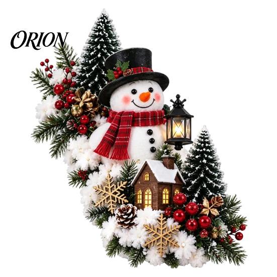 Holiday Entryway Stair Garland Santa Sleigh Railing Decor, Warm LED Lighted Snowy Banister Decoration, Pre-Lit Christmas White Lighting with