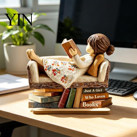 Bücherliebhaber Home Office Dekoration Frau liest Buch Holzschild, Nur Ein Mädchen/Junge Der Liebt Statue für Exquisite Dreidimensionale Holz Dekoration