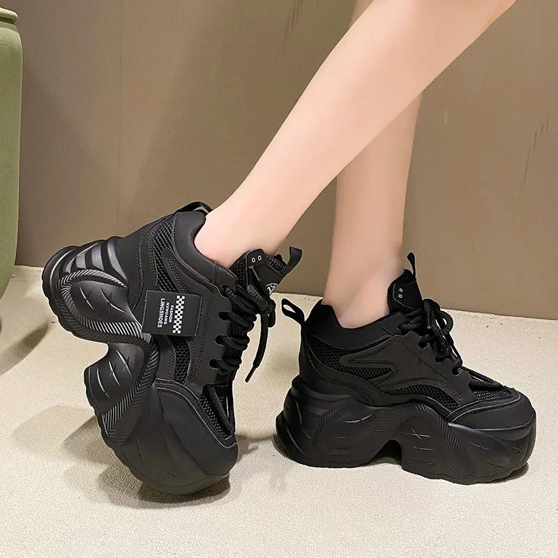 Fashion 11CM New Autumn Breathable Women Casual Shoes Fashion High Heels Women Wedges Heels Sneakers Thick Sole Trainers Platform Shoes