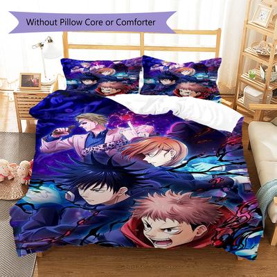 Jujutsu Kaisen Patrón Juego de Ropa de Cama Edredón Funda de Edredón Funda de Almohada Decoración del Hogar Regalo (1 * funda nórdica + 2 * fundas de almohada, sin núcleo)