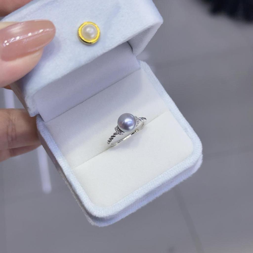 S925 Sterling Silver Natural Pearl Ring for Women: Round, High Luster, Open Band, Fashionable Niche Design