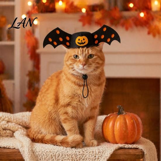 Pet Party Costume Accessory Halloween Bat Hat, Red Horn Pumpkin Cat Funny Soft Felt Hat Wings for Cats Small And Medium Dogs Dog