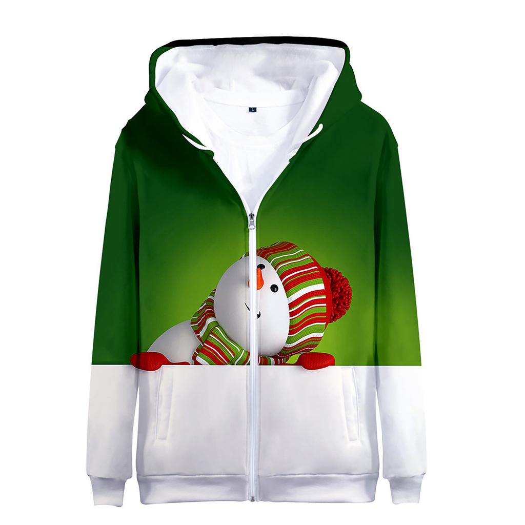 Men's Chrismas 3D Printed Fashion Jacket  Zipper Hooded Loose Casual Holiday Coat Zipper