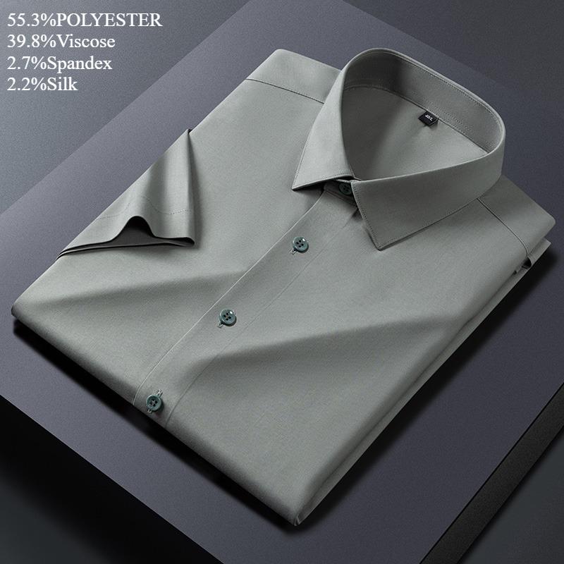 Luxury hight qulity short sleeve shirts for men Silk slim fit formal shirt summer thin  hawaiian clothes soft ModaL office tops