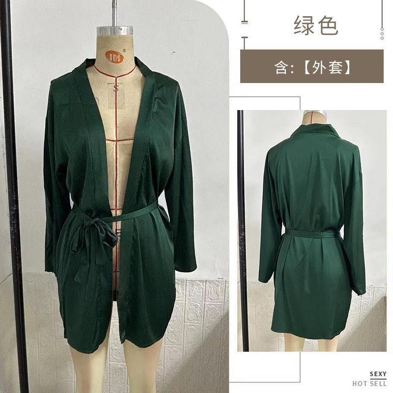 Meilikou's simulated silk high-end home nightgown, ice-feeling silky smooth solid-color morning gown, and wear a nightgown outside.