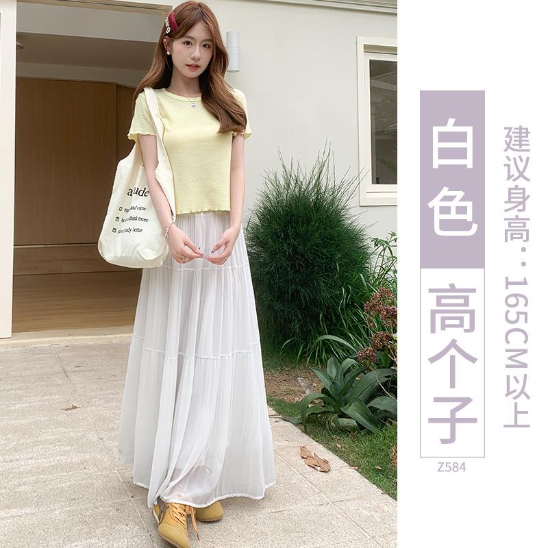 Purple skirt women's spring and autumn new gentle pleated long skirt Korean temperament a word umbrella skirt cake skirt