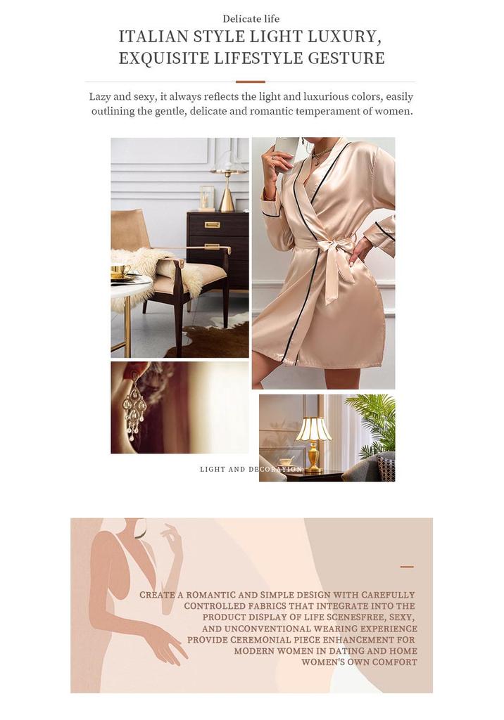 Summer Ice Silk Women's Mid-Length Thin Tie-Up Fashion Robe