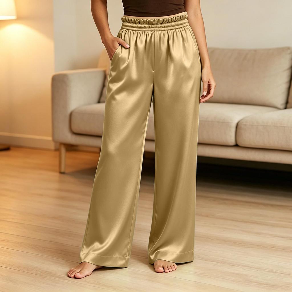 Women's Casual Loose Fit Paperbag Waist Wide Leg Long Pants for Everyday Wear